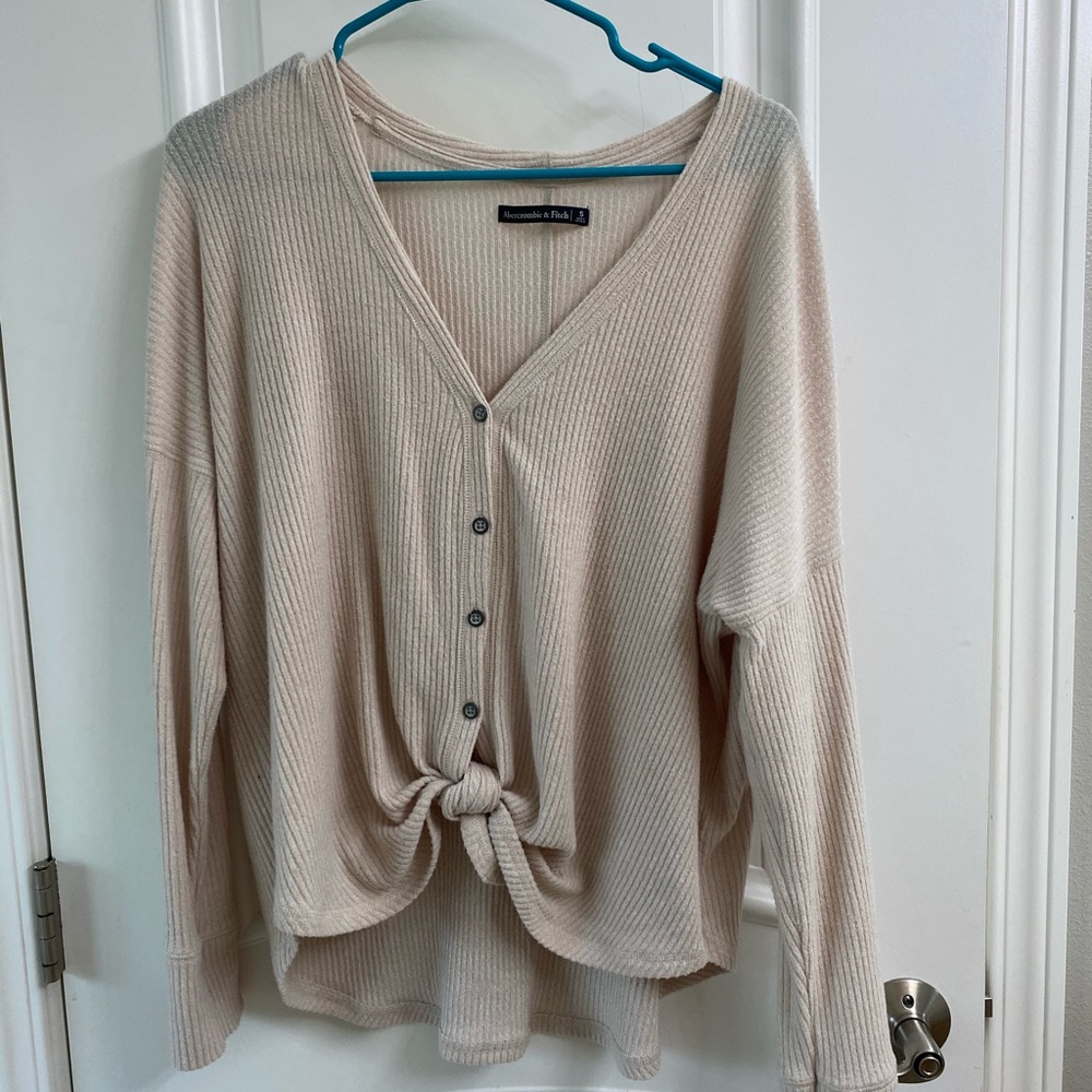 Button down beige tie shirt